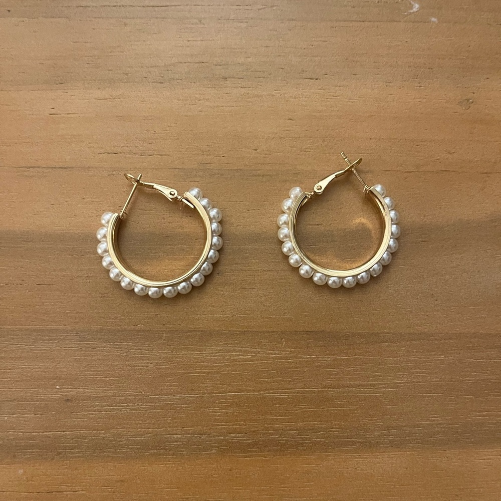 Little Gold and Pearl Hoop Earrings